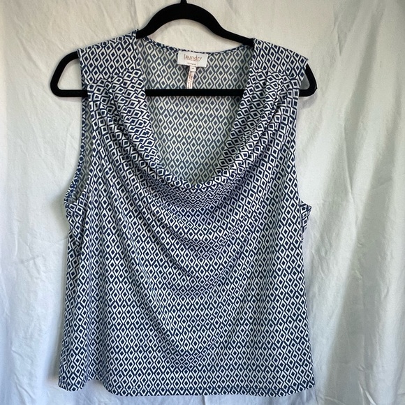 Laundry by Shelli Segal Sleeveless Cowl Neck Top - XL blue & white print - Picture 1 of 5